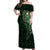 New Zealand Skull Darts Off Shoulder Maxi Dress Aotearoa Maori Chest Tattoo Stylized Green - Polynesian Pride