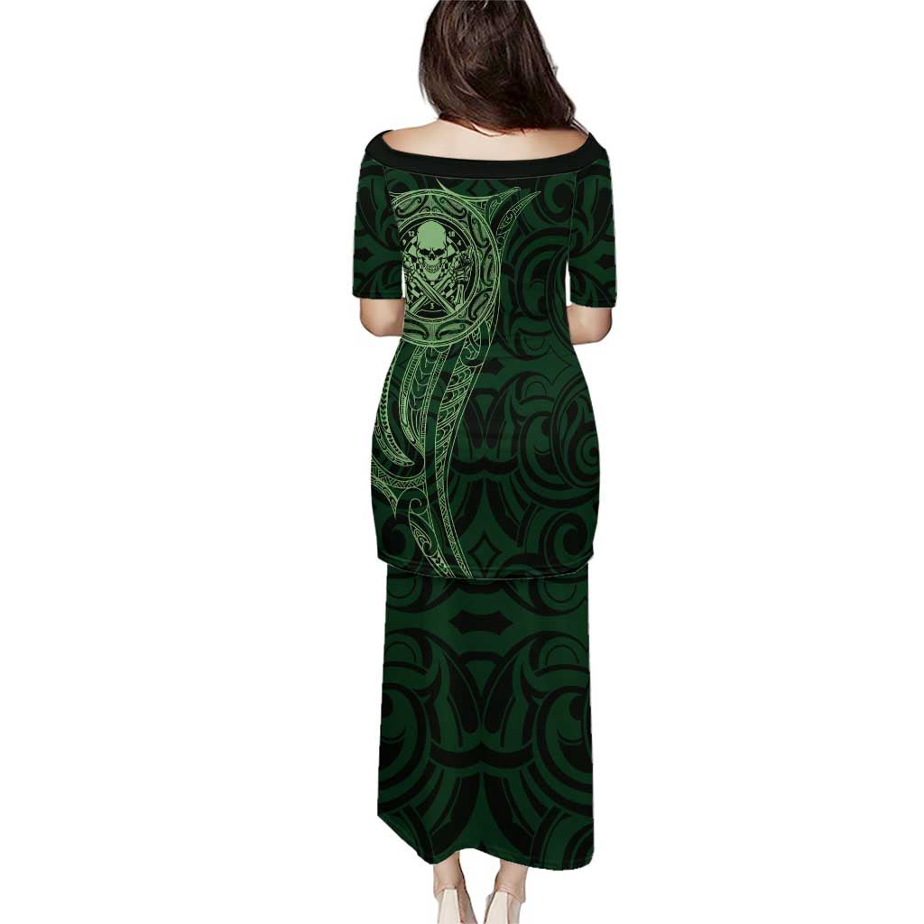 New Zealand Skull Darts Puletasi Aotearoa Maori Chest Tattoo Stylized Green - Polynesian Pride