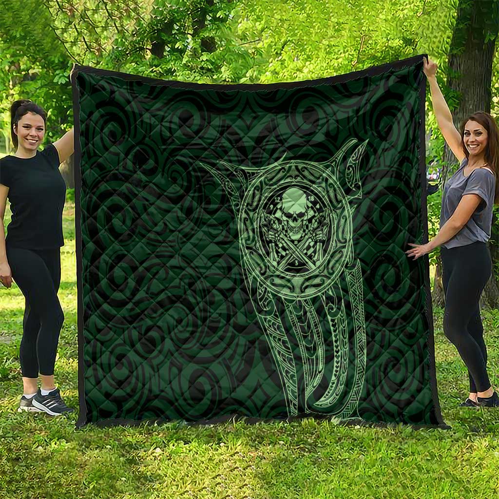 New Zealand Skull Darts Quilt Aotearoa Maori Chest Tattoo Stylized Green - Polynesian Pride