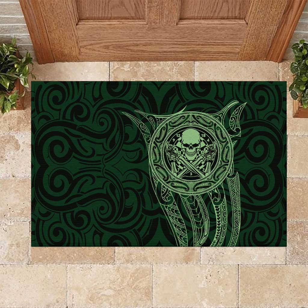 New Zealand Skull Darts Rubber Doormat Aotearoa Maori Chest Tattoo Stylized Green - Polynesian Pride