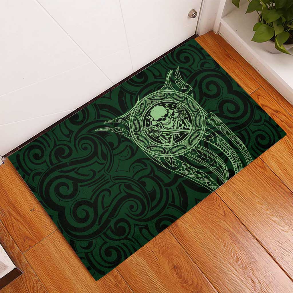 New Zealand Skull Darts Rubber Doormat Aotearoa Maori Chest Tattoo Stylized Green - Polynesian Pride