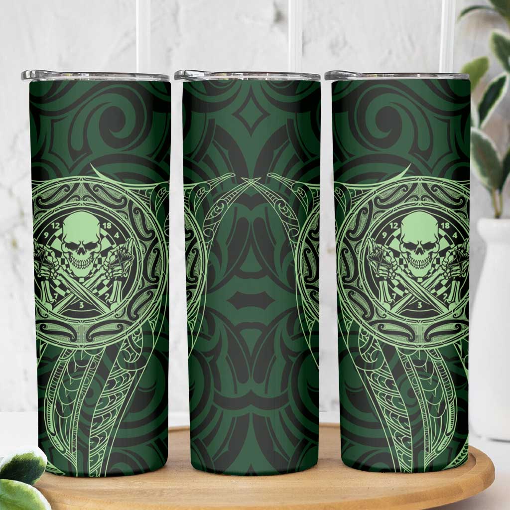 New Zealand Skull Darts Skinny Tumbler Aotearoa Maori Chest Tattoo Stylized Green LT14 - Polynesian Pride