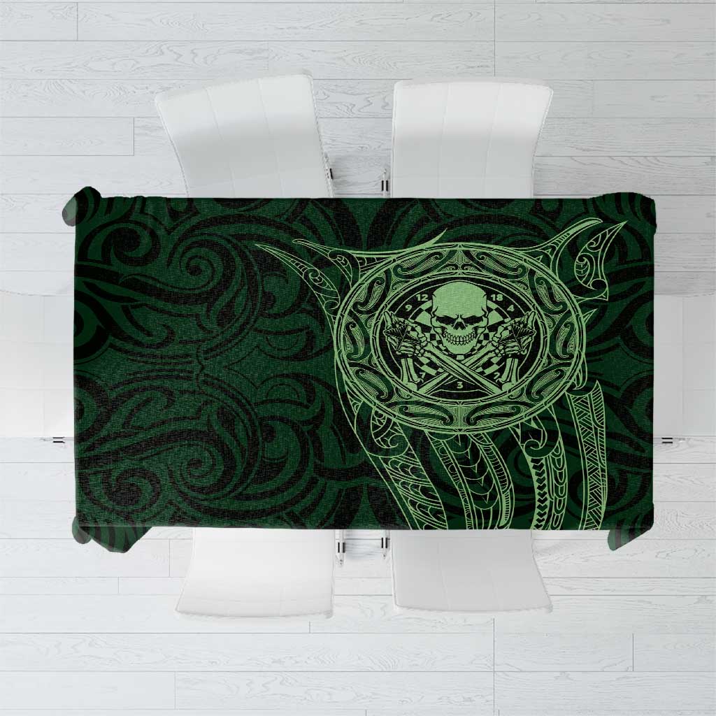 New Zealand Skull Darts Tablecloth Aotearoa Maori Chest Tattoo Stylized Green - Polynesian Pride