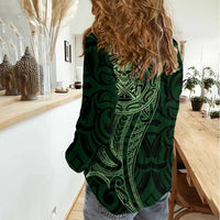 New Zealand Skull Darts Women Casual Shirt Aotearoa Maori Chest Tattoo Stylized Green LT14 - Polynesian Pride