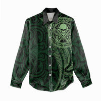 New Zealand Skull Darts Women Casual Shirt Aotearoa Maori Chest Tattoo Stylized Green LT14 - Polynesian Pride