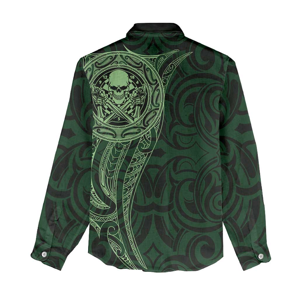 New Zealand Skull Darts Women Casual Shirt Aotearoa Maori Chest Tattoo Stylized Green LT14 - Polynesian Pride