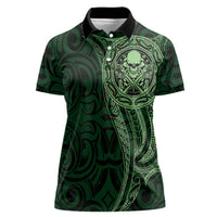 New Zealand Skull Darts Women Polo Shirt Aotearoa Maori Chest Tattoo Stylized Green LT14 Female Green - Polynesian Pride