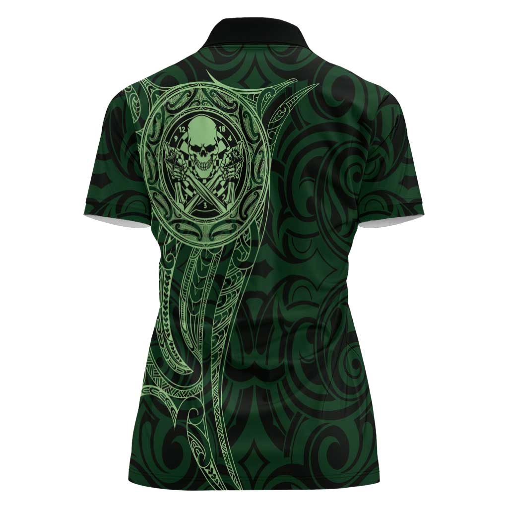 New Zealand Skull Darts Women Polo Shirt Aotearoa Maori Chest Tattoo Stylized Green LT14 - Polynesian Pride