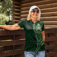 New Zealand Skull Darts Women Polo Shirt Aotearoa Maori Chest Tattoo Stylized Green LT14 - Polynesian Pride