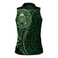 New Zealand Skull Darts Women Sleeveless Polo Shirt Aotearoa Maori Chest Tattoo Stylized Green LT14 - Polynesian Pride