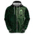 New Zealand Skull Darts Zip Hoodie Aotearoa Maori Chest Tattoo Stylized Green - Polynesian Pride