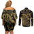 New Zealand Darts Couples Matching Off Shoulder Short Dress and Long Sleeve Button Shirt Skull In Dart We Trust Maori Pattern - Polynesian Pride