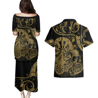 New Zealand Darts Couples Matching Puletasi and Hawaiian Shirt Skull In Dart We Trust Maori Pattern - Polynesian Pride