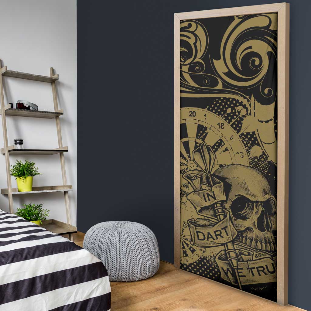 New Zealand Darts Door Cover Skull In Dart We Trust Maori Pattern - Polynesian Pride