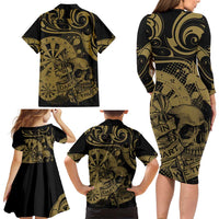New Zealand Darts Family Matching Long Sleeve Bodycon Dress and Hawaiian Shirt Skull In Dart We Trust Maori Pattern LT14 - Polynesian Pride