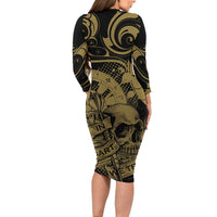 New Zealand Darts Family Matching Long Sleeve Bodycon Dress and Hawaiian Shirt Skull In Dart We Trust Maori Pattern LT14 - Polynesian Pride