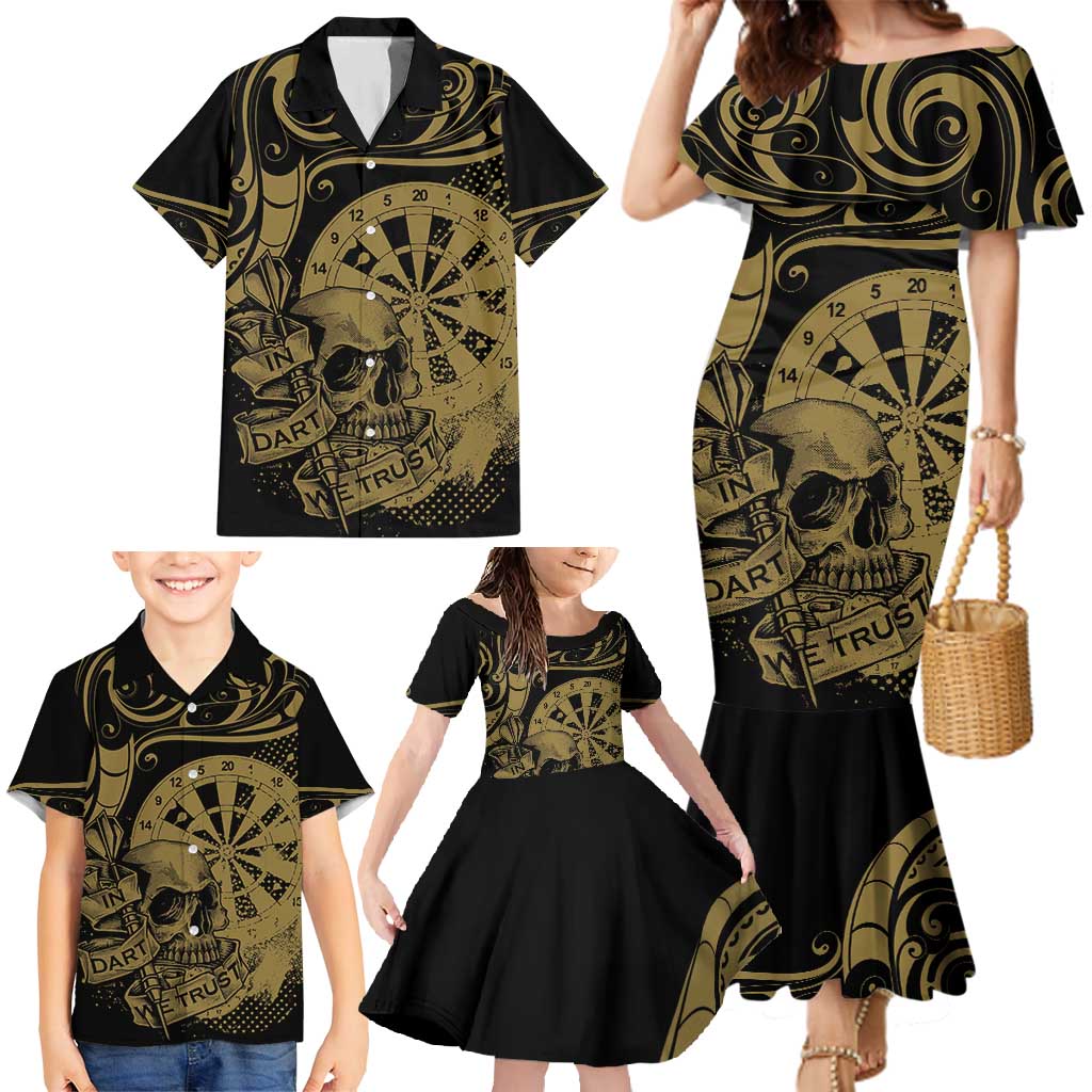New Zealand Darts Family Matching Mermaid Dress and Hawaiian Shirt Skull In Dart We Trust Maori Pattern LT14 - Polynesian Pride