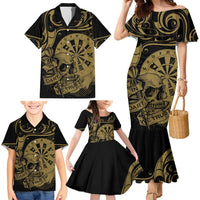 New Zealand Darts Family Matching Mermaid Dress and Hawaiian Shirt Skull In Dart We Trust Maori Pattern LT14 - Polynesian Pride