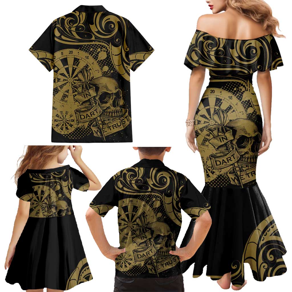 New Zealand Darts Family Matching Mermaid Dress and Hawaiian Shirt Skull In Dart We Trust Maori Pattern LT14 - Polynesian Pride