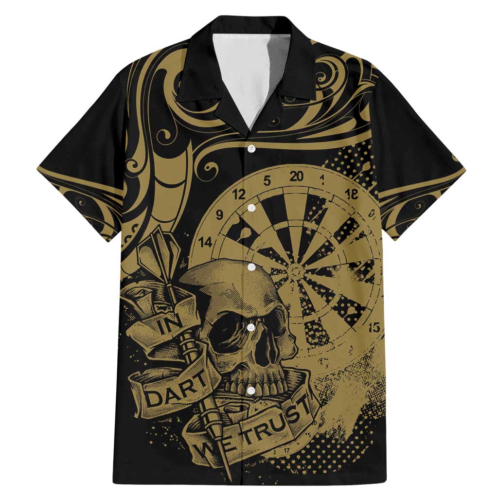 New Zealand Darts Family Matching Mermaid Dress and Hawaiian Shirt Skull In Dart We Trust Maori Pattern LT14 Dad's Shirt - Short Sleeve Gold - Polynesian Pride