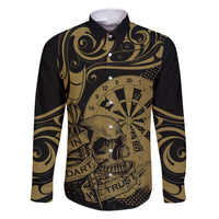 New Zealand Darts Family Matching Mermaid Dress and Hawaiian Shirt Skull In Dart We Trust Maori Pattern LT14 Dad's Shirt - Long Sleeve Gold - Polynesian Pride