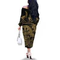 New Zealand Darts Family Matching Off The Shoulder Long Sleeve Dress and Hawaiian Shirt Skull In Dart We Trust Maori Pattern LT14 - Polynesian Pride