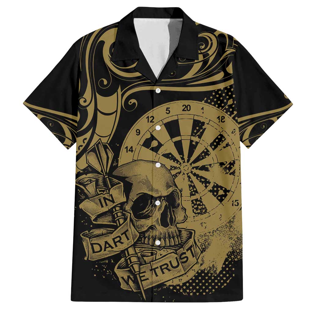 New Zealand Darts Family Matching Off Shoulder Maxi Dress and Hawaiian Shirt Skull In Dart We Trust Maori Pattern LT14 Dad's Shirt - Short Sleeve Gold - Polynesian Pride