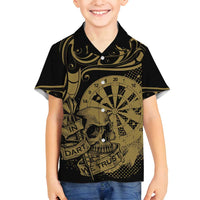 New Zealand Darts Family Matching Puletasi and Hawaiian Shirt Skull In Dart We Trust Maori Pattern LT14 Son's Shirt Gold - Polynesian Pride