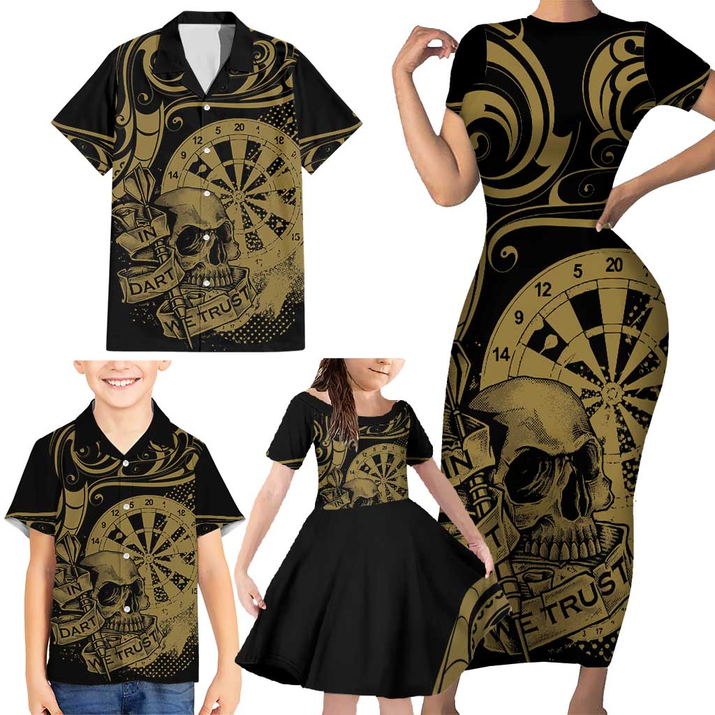 New Zealand Darts Family Matching Short Sleeve Bodycon Dress and Hawaiian Shirt Skull In Dart We Trust Maori Pattern LT14 - Polynesian Pride