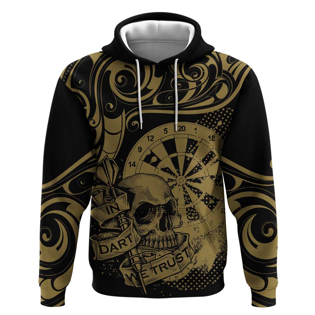 New Zealand Darts Hoodie Skull In Dart We Trust Maori Pattern LT14 Pullover Hoodie Gold - Polynesian Pride