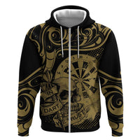 New Zealand Darts Hoodie Skull In Dart We Trust Maori Pattern LT14 Zip Hoodie Gold - Polynesian Pride