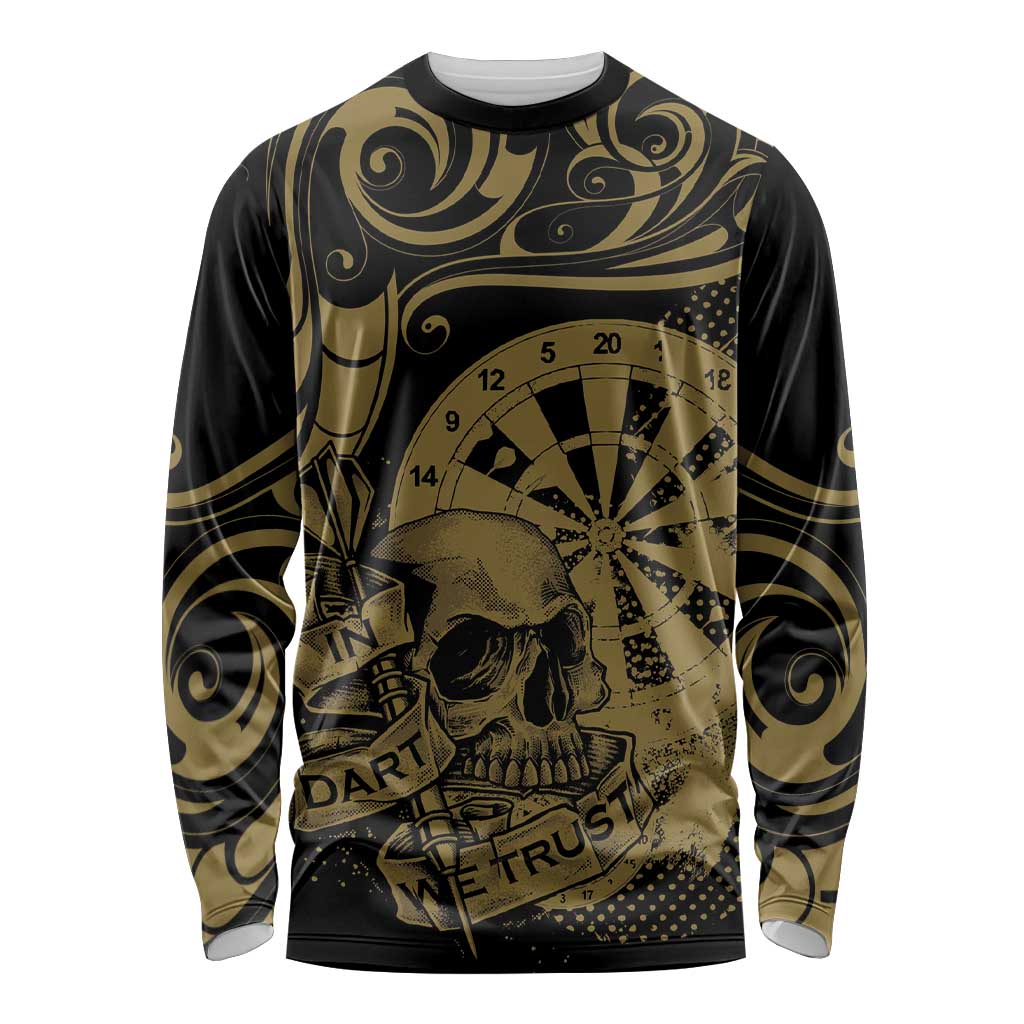 New Zealand Darts Long Sleeve Shirt Skull In Dart We Trust Maori Pattern - Polynesian Pride