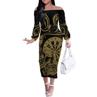 New Zealand Darts Off The Shoulder Long Sleeve Dress Skull In Dart We Trust Maori Pattern - Polynesian Pride