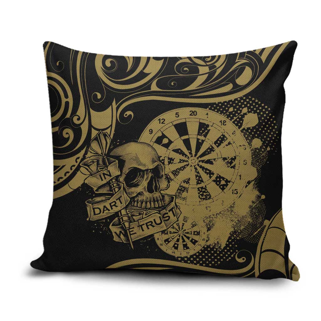 New Zealand Darts Pillow Cover Skull In Dart We Trust Maori Pattern LT14 Gold - Polynesian Pride