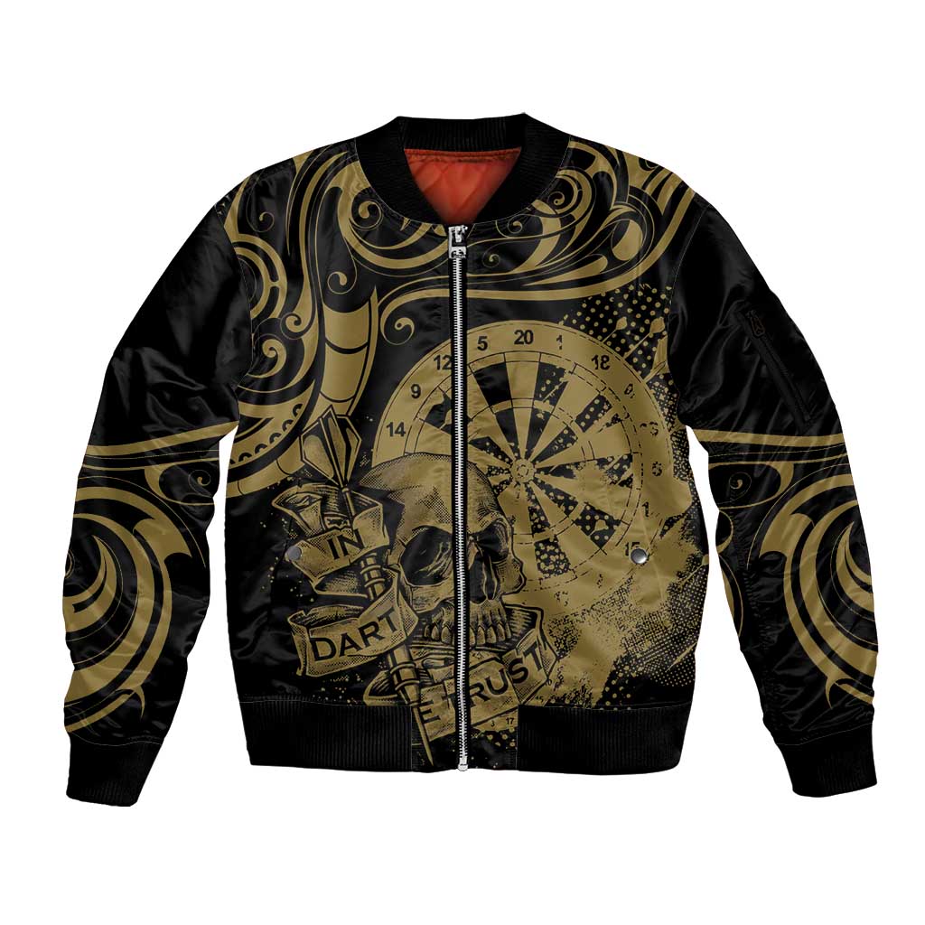 New Zealand Darts Sleeve Zip Bomber Jacket Skull In Dart We Trust Maori Pattern - Polynesian Pride