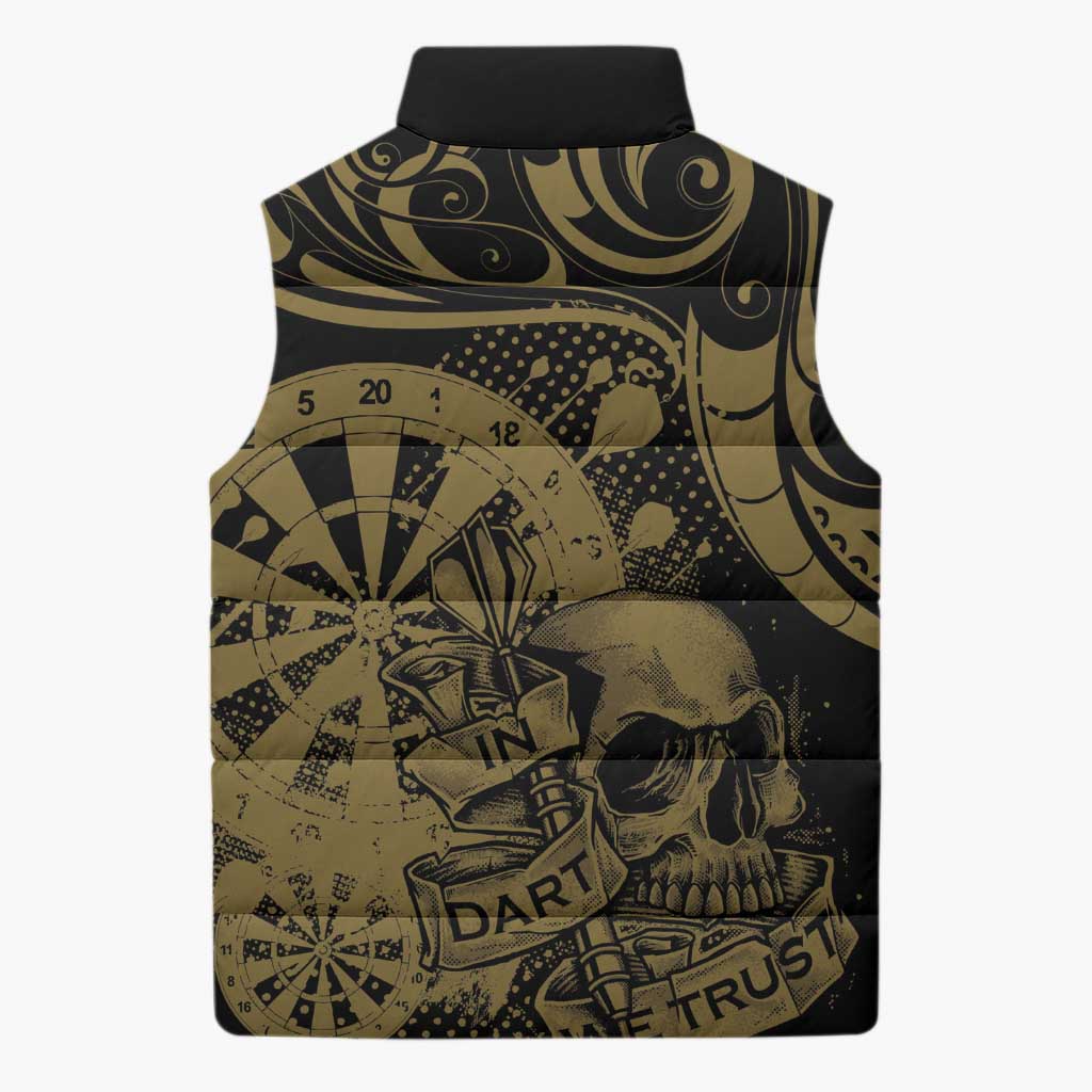 New Zealand Darts Sleeveless Puffer Jacket Skull In Dart We Trust Maori Pattern LT14 - Polynesian Pride