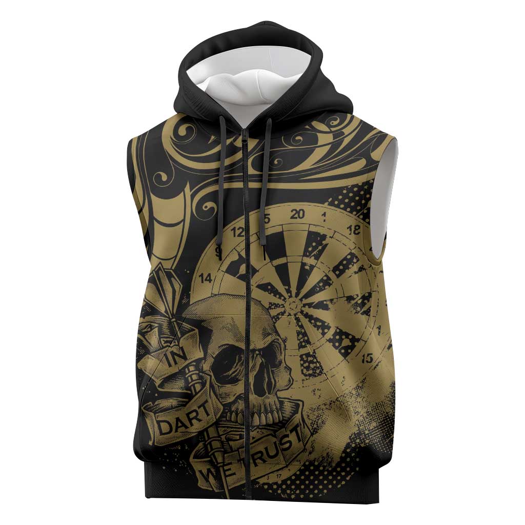 New Zealand Darts Sleeveless Zip Hoodie Skull In Dart We Trust Maori Pattern - Polynesian Pride