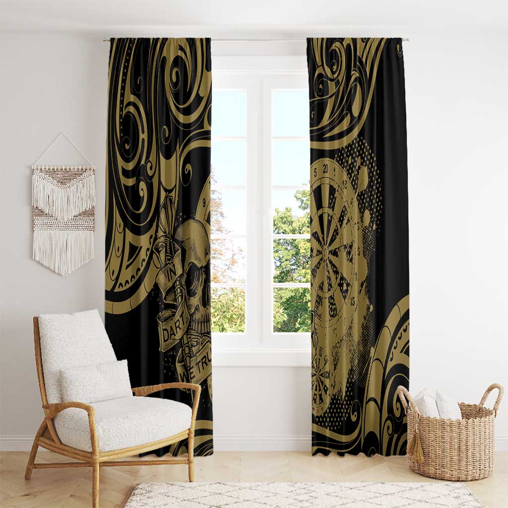 New Zealand Darts Window Curtain Skull In Dart We Trust Maori Pattern - Polynesian Pride