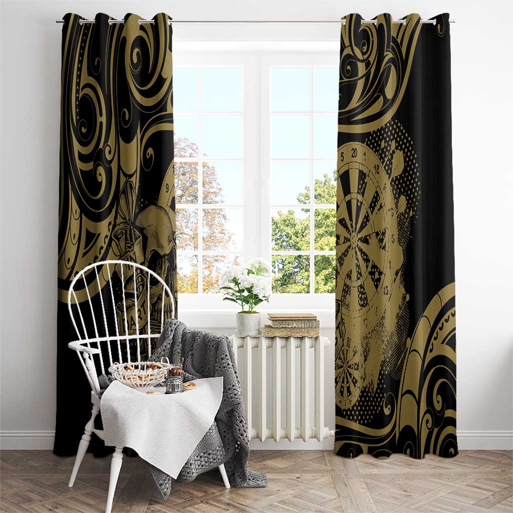 New Zealand Darts Window Curtain Skull In Dart We Trust Maori Pattern - Polynesian Pride