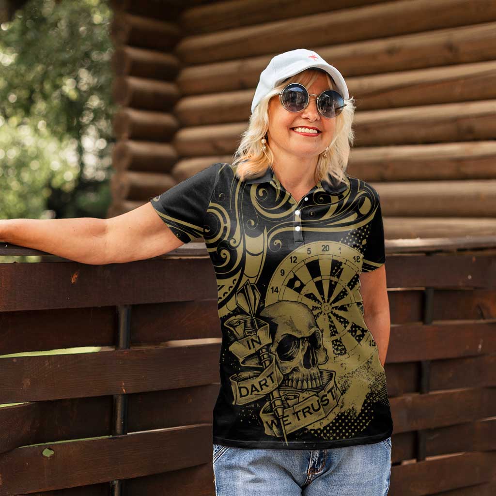 New Zealand Darts Women Polo Shirt Skull In Dart We Trust Maori Pattern - Polynesian Pride