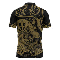 New Zealand Darts Zipper Polo Shirt Skull In Dart We Trust Maori Pattern - Polynesian Pride