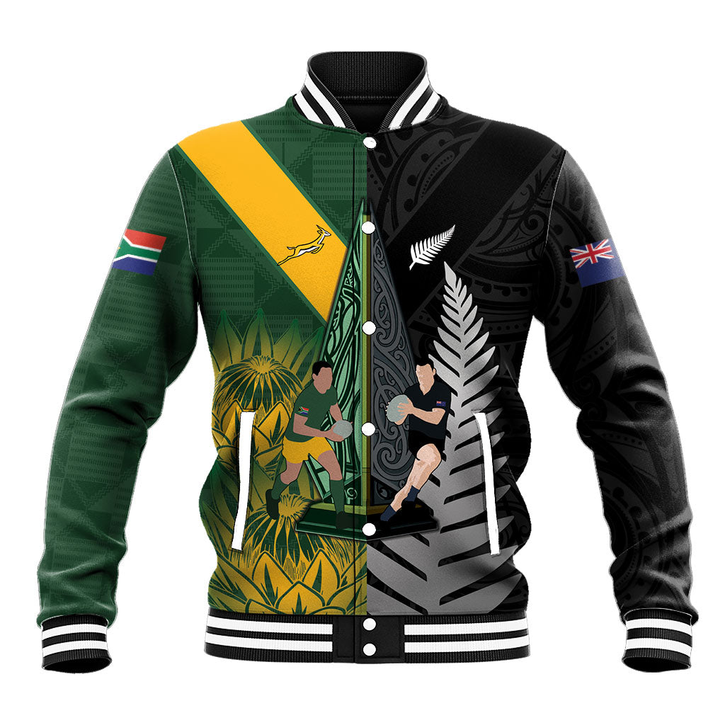 New Zealand and South Africa Rugby Custom Baseball Jacket Ultimate Rivalry All Black Springboks LT14 Unisex Multicolor - Polynesian Pride