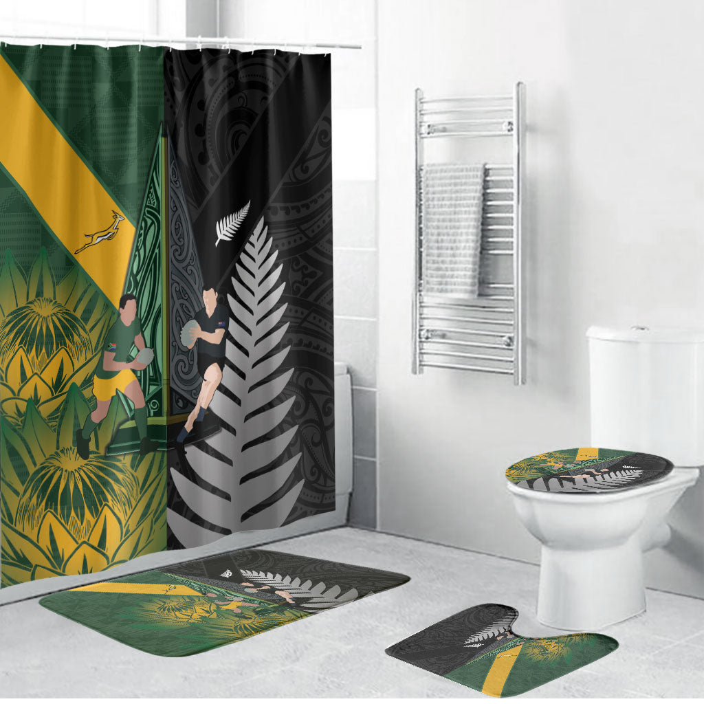 New Zealand and South Africa Rugby Bathroom Set Ultimate Rivalry All Black Springboks LT14 Bathroom Set (4 pcs) Multicolor - Polynesian Pride