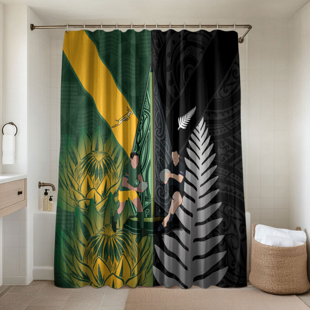 New Zealand and South Africa Rugby Bathroom Set Ultimate Rivalry All Black Springboks LT14 Shower Curtain Only Multicolor - Polynesian Pride