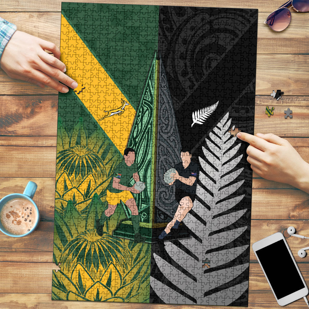 New Zealand and South Africa Rugby Puzzle Ultimate Rivalry All Black Springboks LT14 Multicolor - Polynesian Pride