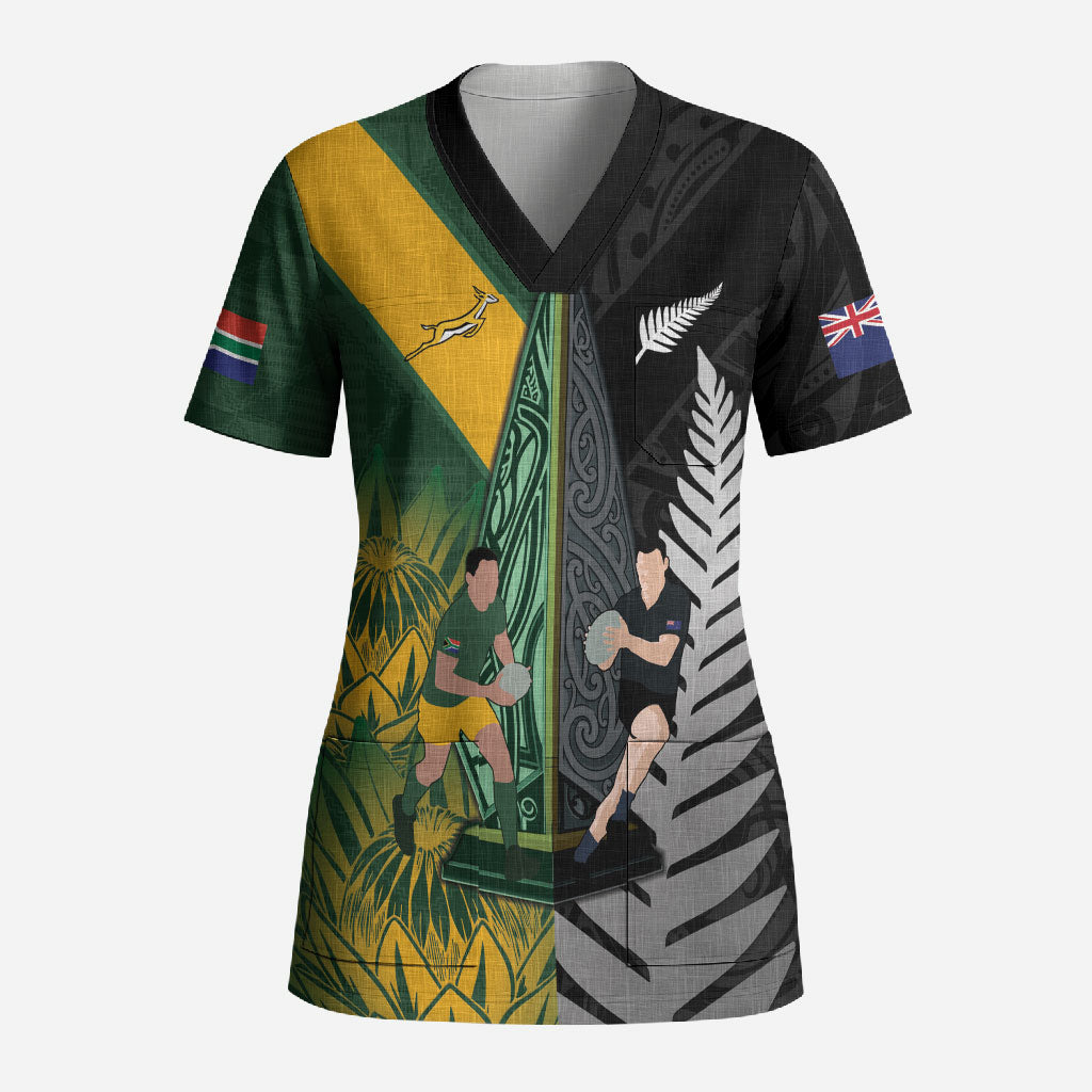New Zealand and South Africa Rugby Custom Scrub Top Ultimate Rivalry All Black Springboks LT14 Adult Multicolor - Polynesian Pride