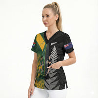 New Zealand and South Africa Rugby Custom Scrub Top Ultimate Rivalry All Black Springboks LT14 - Polynesian Pride