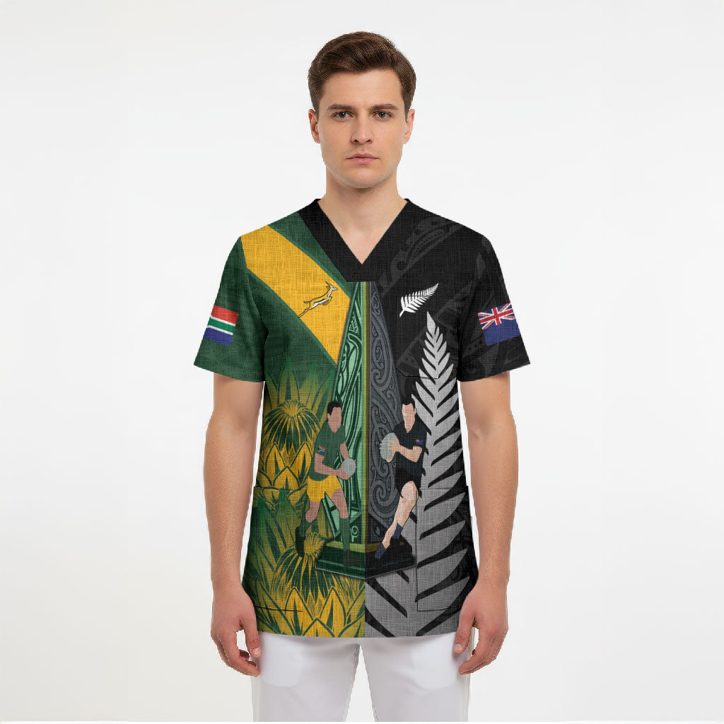 New Zealand and South Africa Rugby Custom Scrub Top Ultimate Rivalry All Black Springboks LT14 - Polynesian Pride