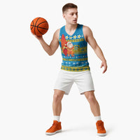 Tuvalu Christmas Basketball Jersey Cute Santa Manuia te Kilisimasi - Polynesian Pride