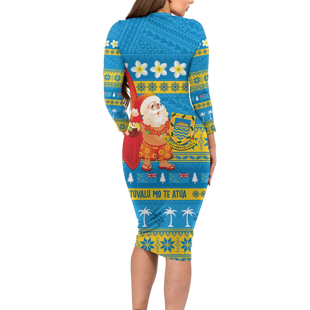 Tuvalu Christmas Family Matching Long Sleeve Bodycon Dress and Hawaiian Shirt Cute Santa Manuia te Kilisimasi LT14 - Polynesian Pride